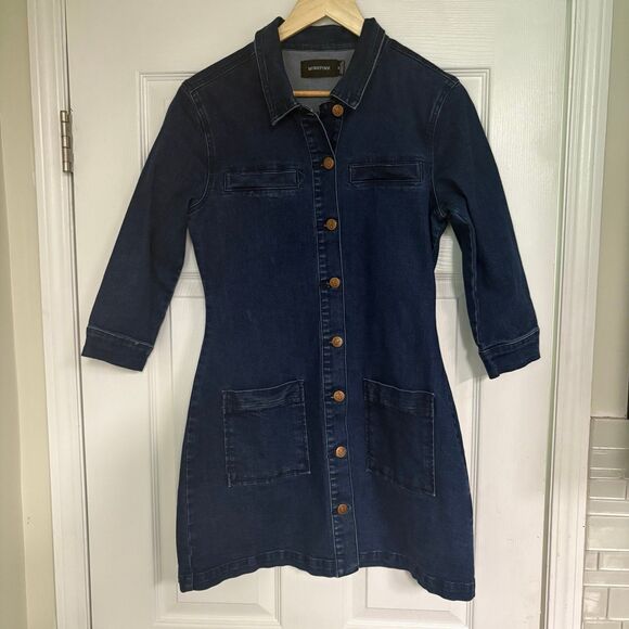 MINKPINK Denim Button Front Dress Size Medium - Picture 1 of 9